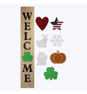 Wood Welcome Door Leaner with 6 interchangeable Magnetic Signs,