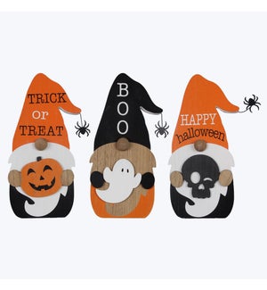 Wood/Metal Halloween Gnome Shaped Tabletop Signs, 3 Assorted