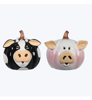 Ceramic Country Pumpkin Head Pig and Cow, 2 Assortment