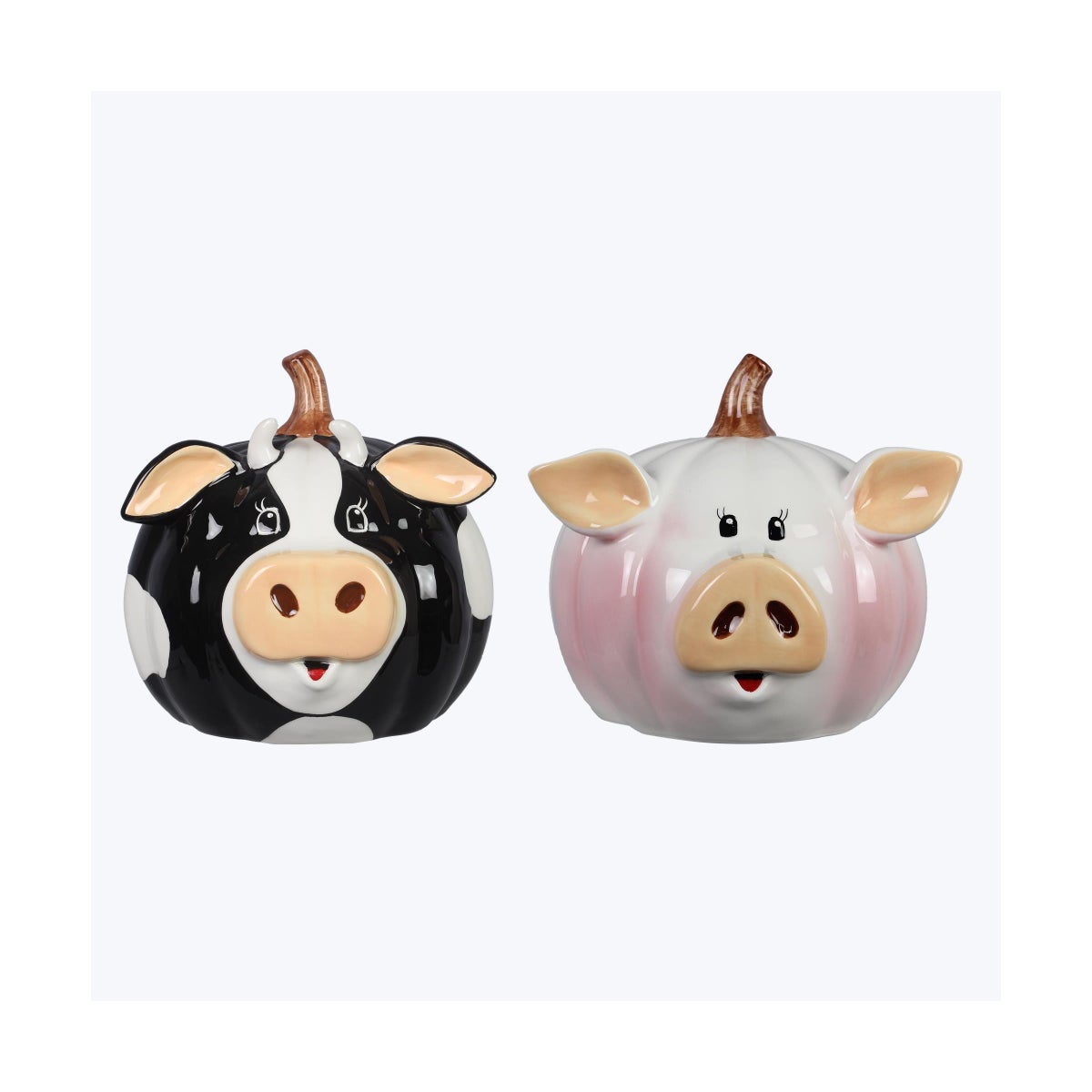 Ceramic Pumpkin Head Pig and Cow, 2 Assortment