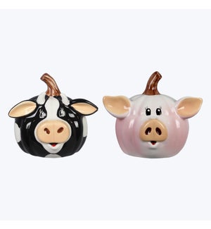 Ceramic Country Pumpkin Head Pig and Cow, 2 Assorted