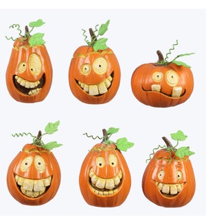 Resin Halloween Funny Face Pumpkin 6 Assorted