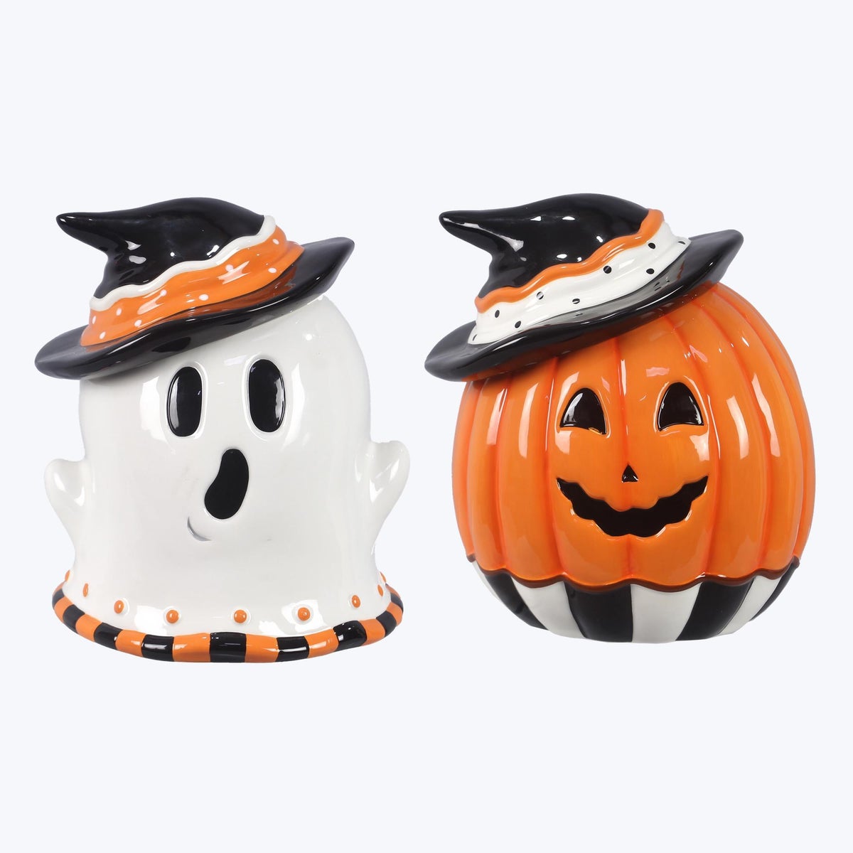 Ceramic Halloween Pumpkin/Ghost Goodie Jar, 2 Ast