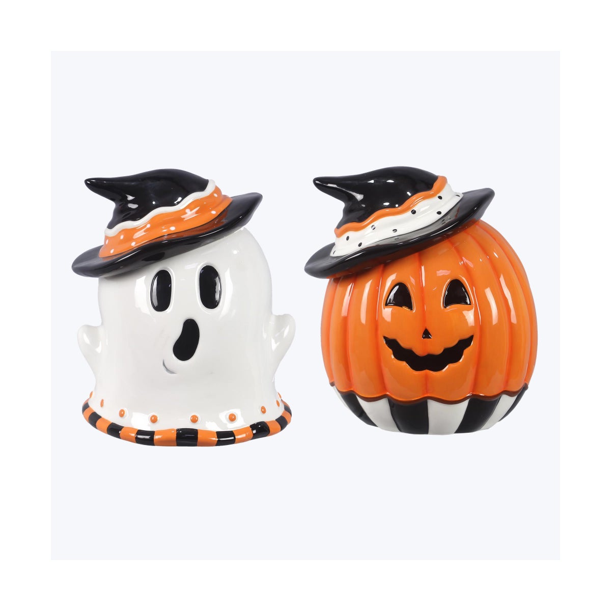 Ceramic Halloween Pumpkin/Ghost Goodie Jar, 2 Ast