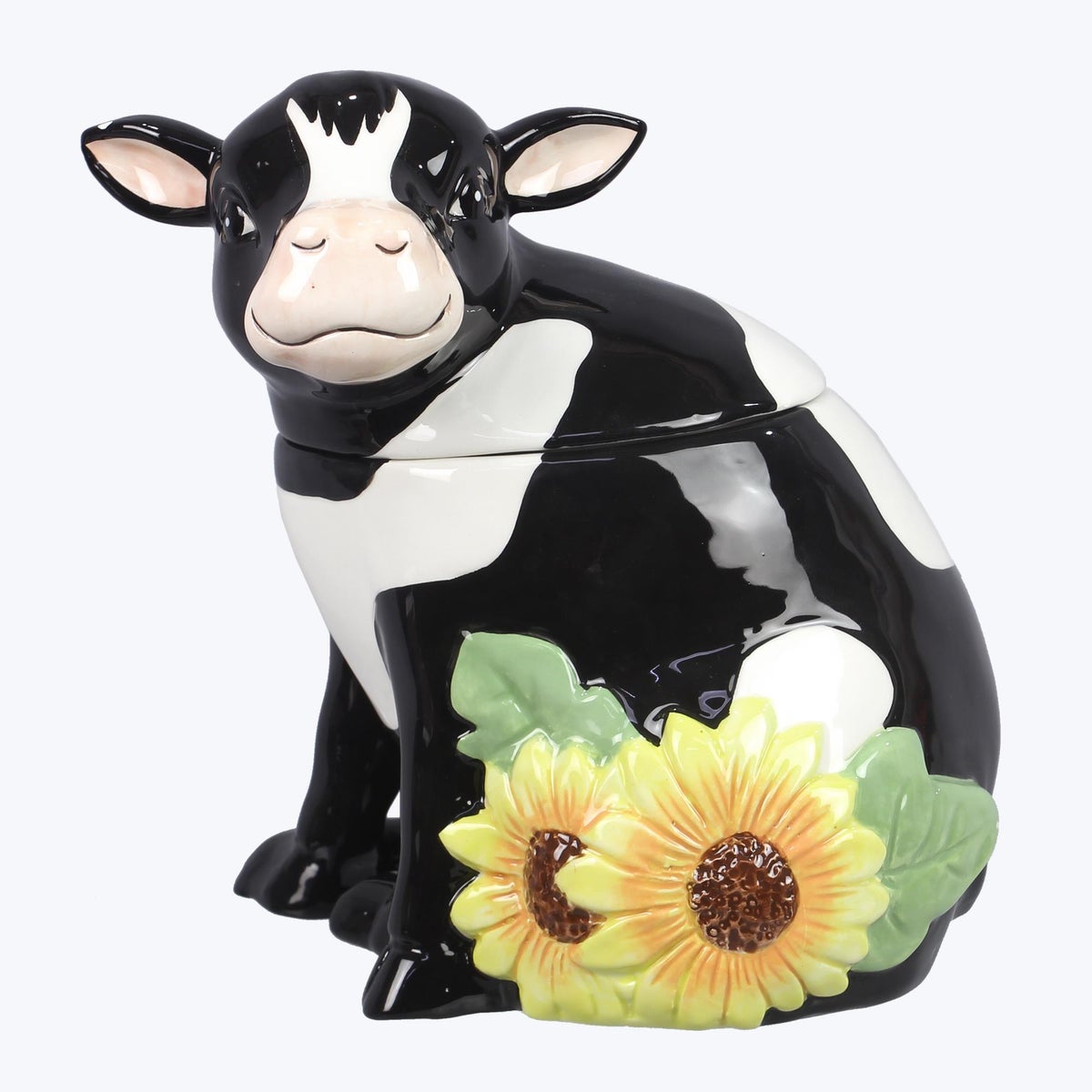 Ceramic Fall Autumn Market Cow with Sunflower Goodie Jar
