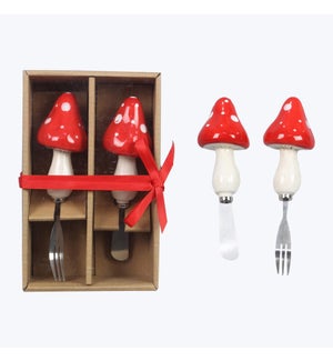 Ceramic Cozy Woodland Mushroom Fork & Spreader Set
