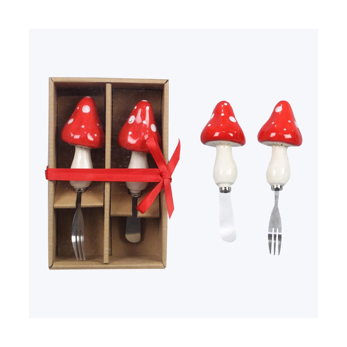Ceramic Cottage Core Mushroom Fork & Spreader Set