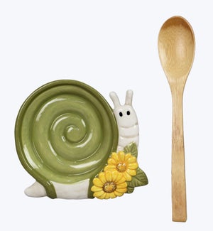 Ceramic Cozy Woodland Snail Spoon Rest with Wood Spoon