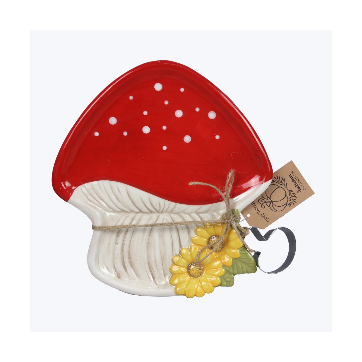 Ceramic Cottage Core Mushroom Cookie Plate with Metal Cookie Cutter