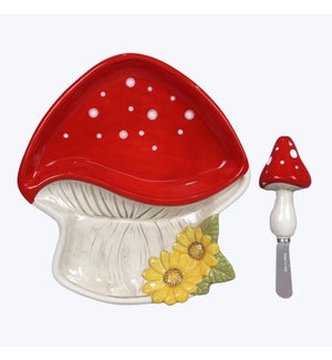 Ceramic Cozy Woodland Mushroom Divided Platter with Spreader