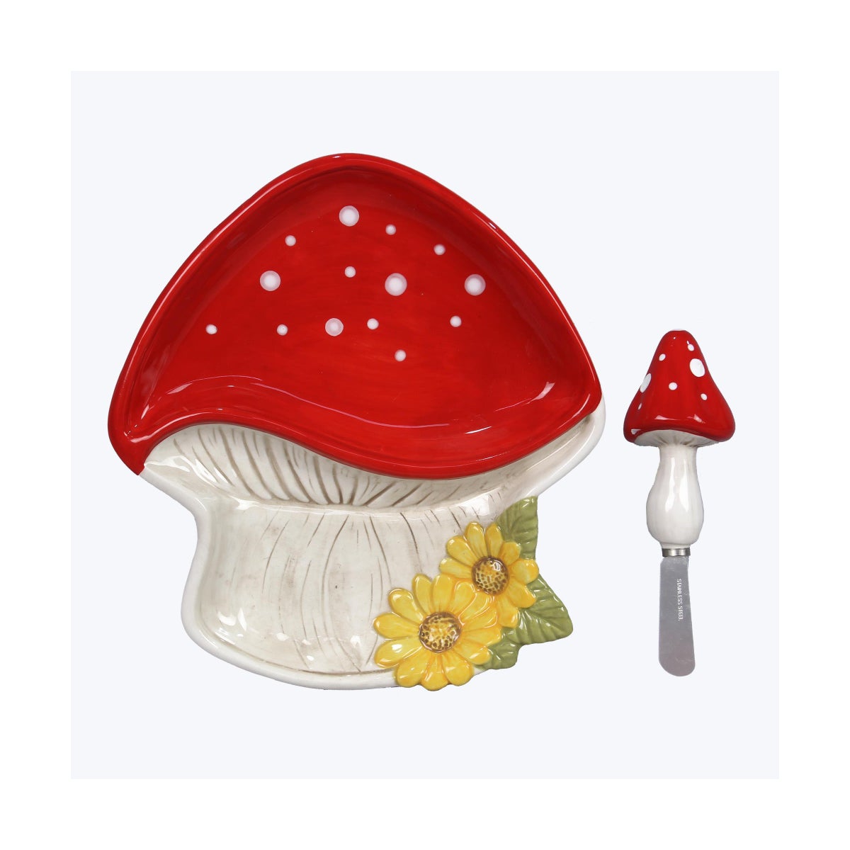 Ceramic Cottage Core Mushroom Divided Platter with Spreader