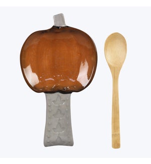 Ceramic Fall Harmony Pumpkin Spoon Rest with Wood Spoon Set of 2 Gift Set