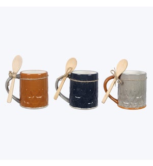 Ceramic Fall Harmony Mug with Wood Spoon Gift Set, 3 Ast.
