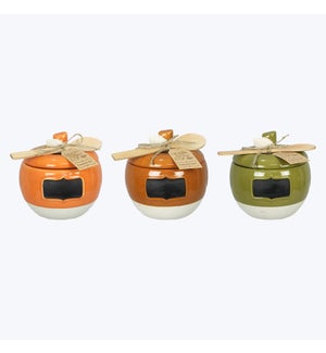 Ceramic Fall Tradition Apple Cidar Bar Canister Set of 3 with Chalkboard Paint and Wood Spoon