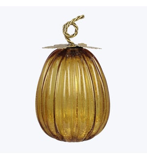 Glass Cozy Woodland Tabletop LED Pumpkin with Metal Stem, Gold