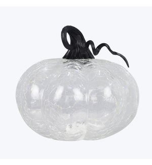 Glass Cozy Woodland Tabletop LED Pumpkin with Metal Stem, Clear