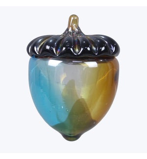 Glass Fall Harmony Tabletop Acorn with Glass Stem, Blue/Gold