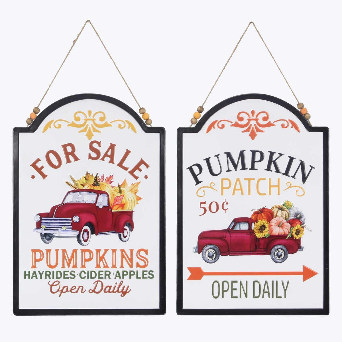 Metal Autumn Market Harvest Red Truck Wall Sign, 2 Ast