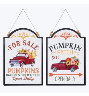 Metal Autumn Market Harvest Red Truck Wall Sign, 2 Ast