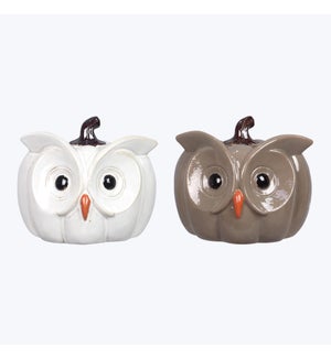 Ceramic Cozy Woodland Owl Pumpkins, 2 Ast.