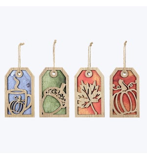 Wood Fall Harmony Gift Tag Shaped Hanger, 4 Ast.