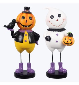 Resin Halloween Tabletop Ghost and Jack-o-Lantern figurines, 2 Ast