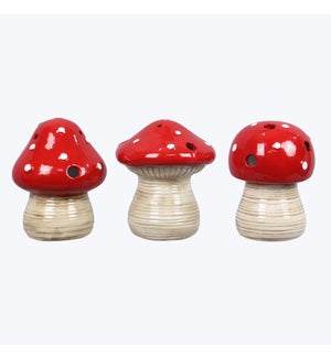 Ceramic Cozy Woodland Mushroom with LED, 3 Ast.