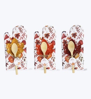 Ceramic Traditional Fall Spoon Rest and Oven Mitt Gift Set 3 Ast