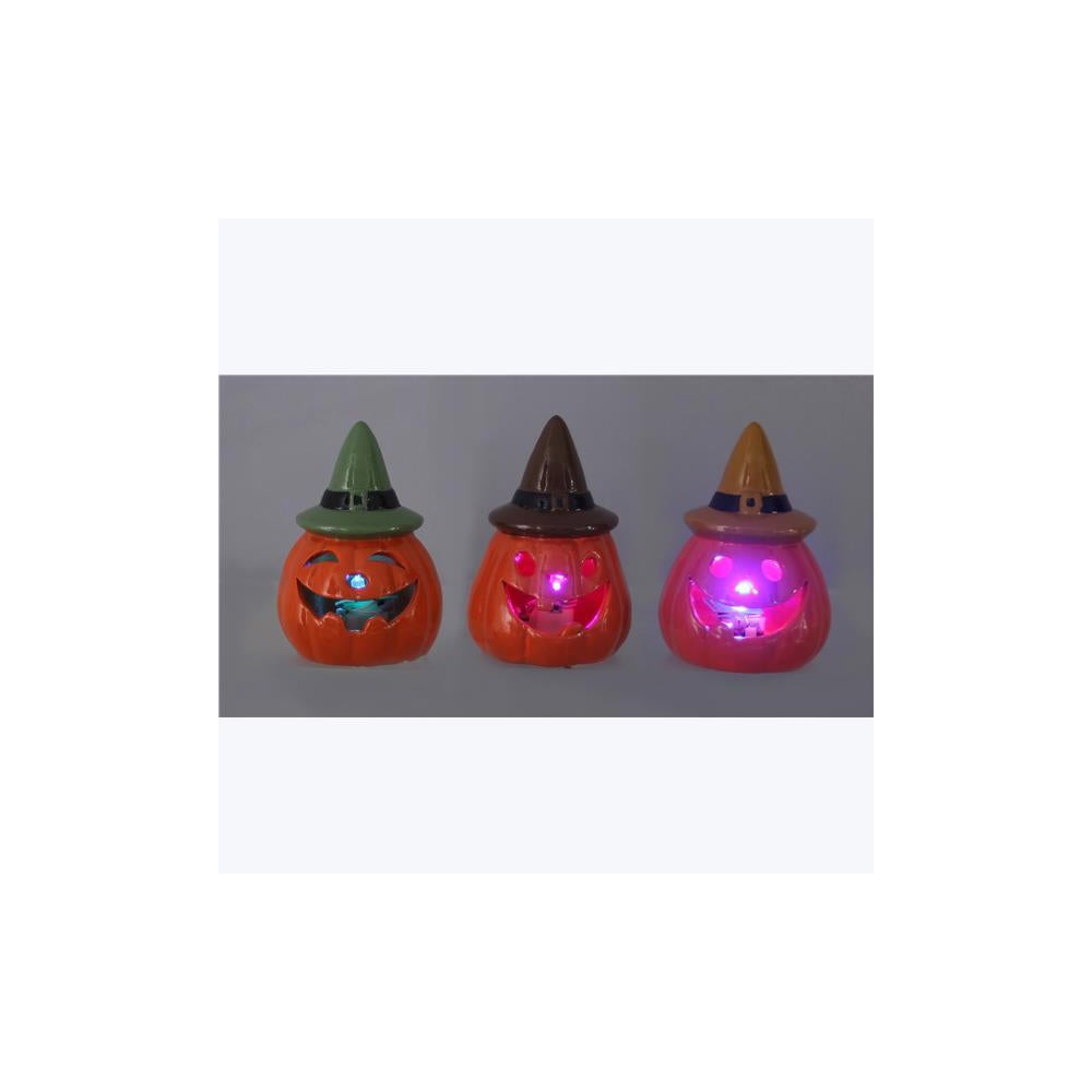 Ceramic Pumpkin Lantern LED 3 Ast