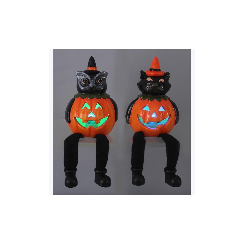 Ceramic Halloween Pumpkin Shelf Sitters LED 2 Ast