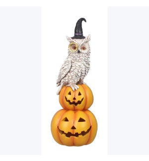 Resin Owl with Stacked Pumpkin