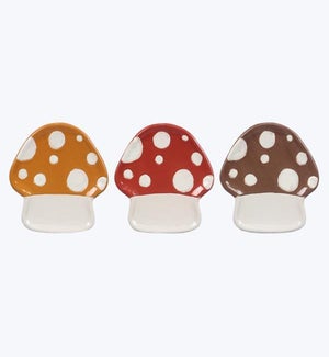 Ceramic Cottage Core Mushroom Trinket Dish 3 Ast