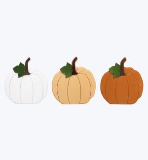 Wood Flocked Harvest Pumpkin Tabletop 3 Ast