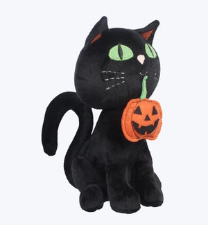 Fabric Halloween Sitting Black Cat with Pumpkin