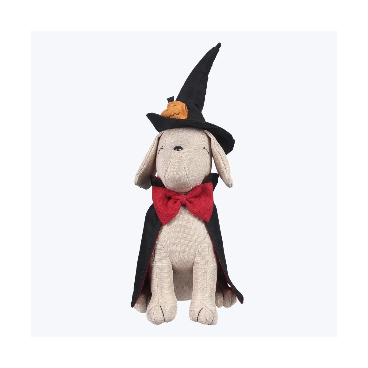 Fabric Halloween Sitting Dog with Witchs Hat