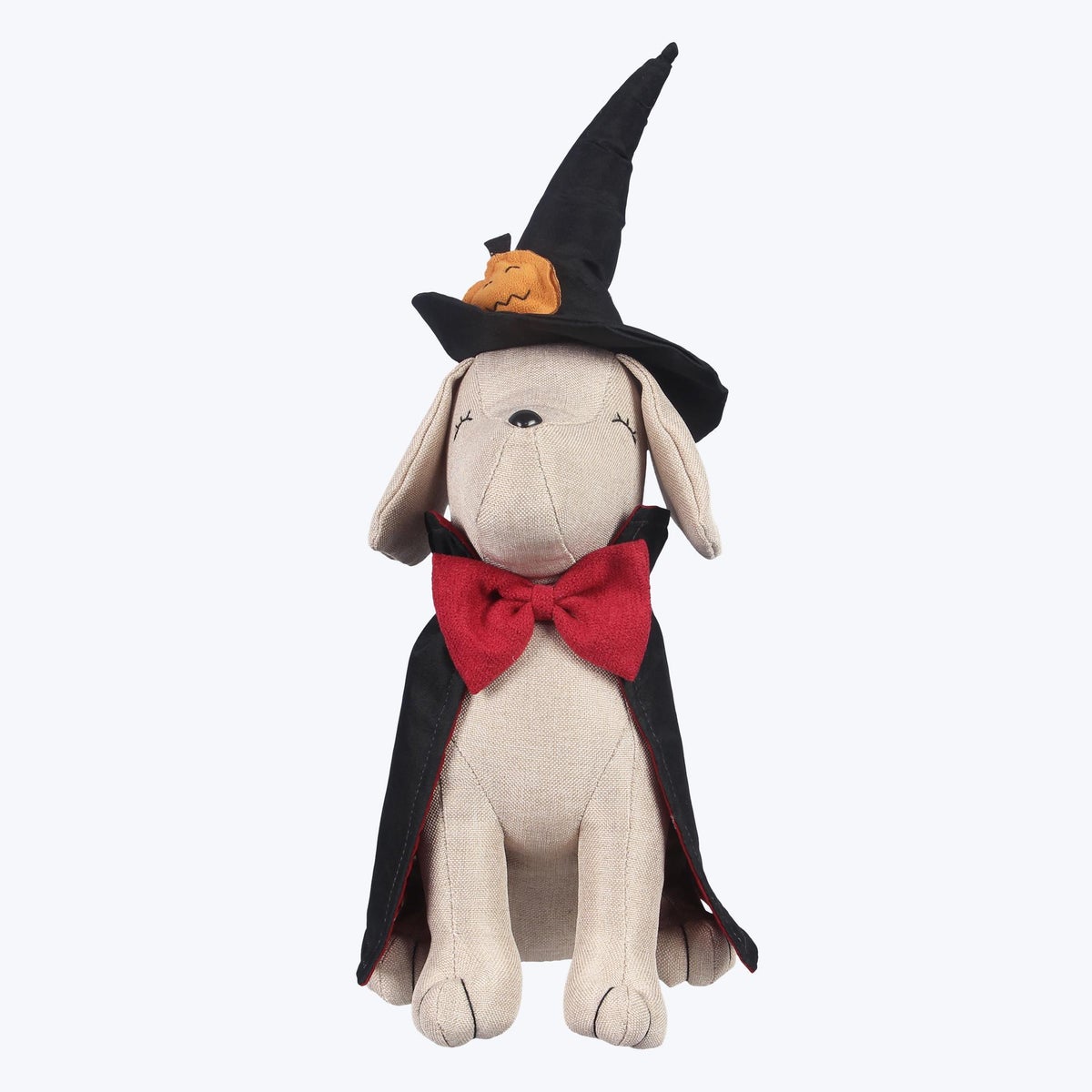 Fabric Halloween Sitting Dog with Witchs Hat