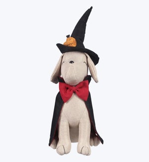 Fabric Halloween Sitting Dog with Witchs Hat