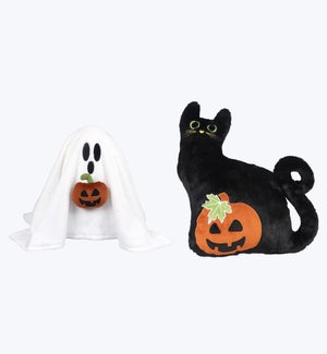 Fabric Ghost/Black Cat Shaped Pillow 2 Ast
