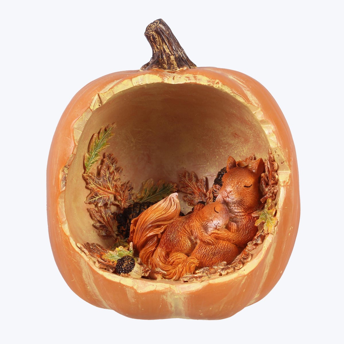 Resin Squirrel in Pumpkin House