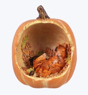 Resin Squirrel in Pumpkin House