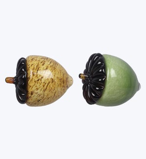 Glass Tabletop Acorn in Green and Brown 2 Ast