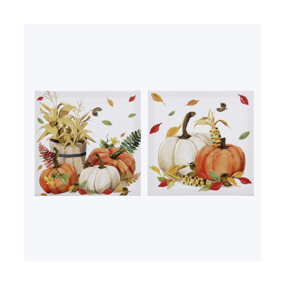 Canvas With Hand Painting Fall Pumpkin Wall Art 2 Ast