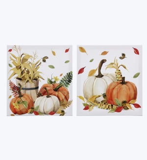 Canvas With Hand Painting Fall Pumpkin Wall Art 2 Ast