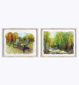 Wood Frame Canvas With Hand Painting Country Scene Wall Art 2 Ast