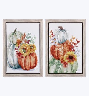 Wood Frame Canvas With Hand Painted Pumpkin Wall Art 2 Ast