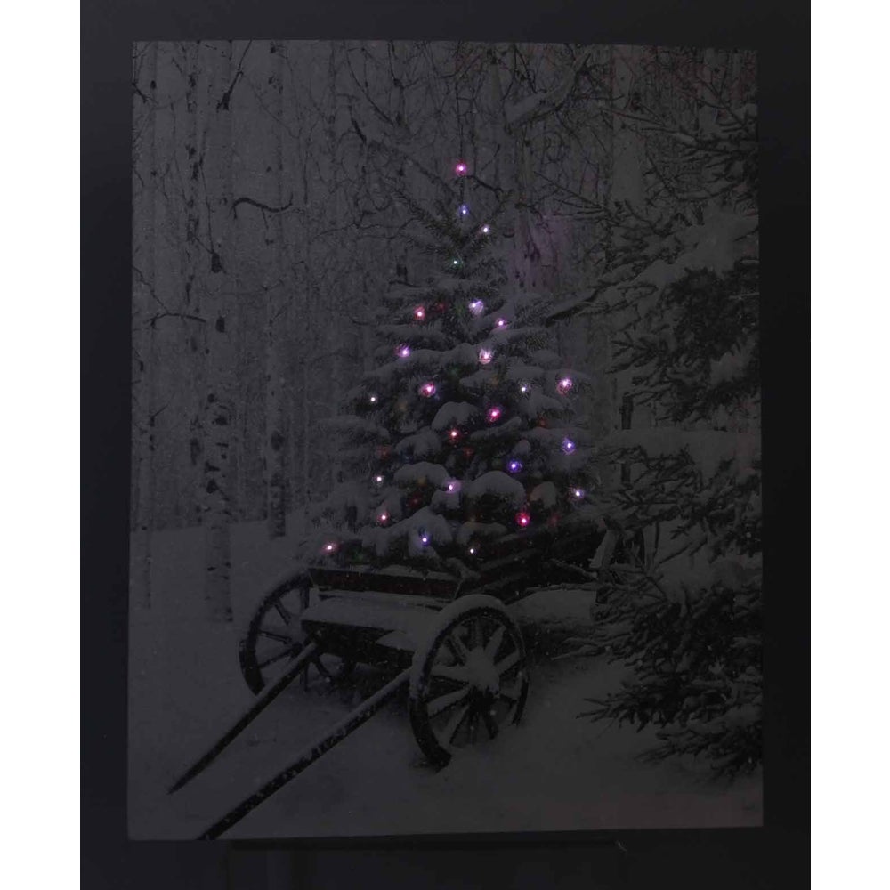 Canvas Fiber Optic Light Up Christmas Tree Winter Scene with Timer, 2 Ast