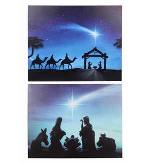 Canvas Light up Nativity Wall Art with Timer, 2 Assorted