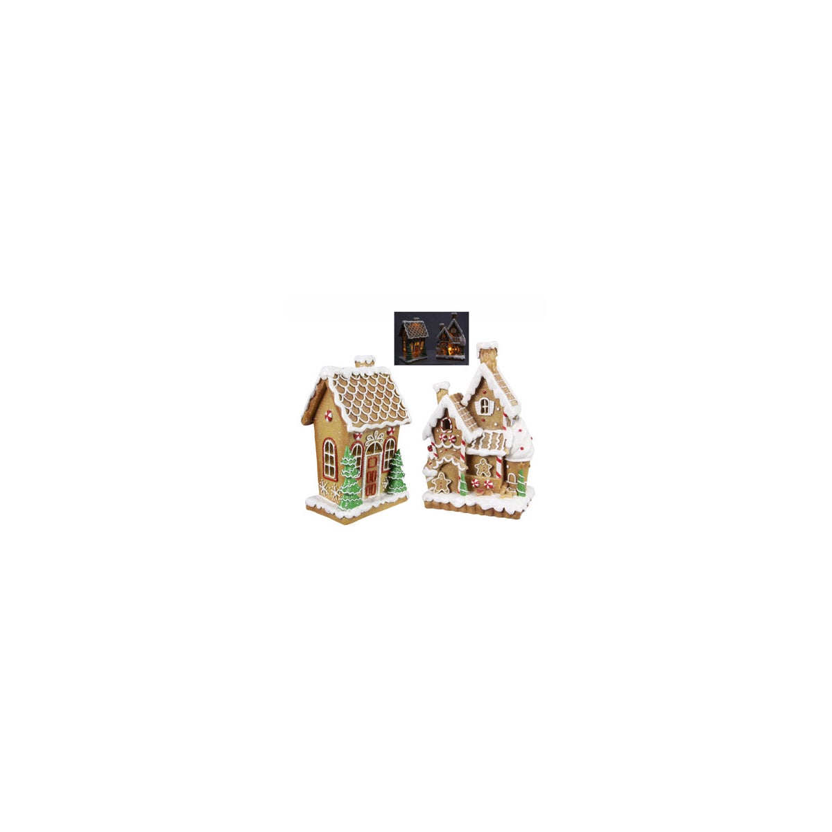 Resin Gingerbread House with LED Light, 2 assorted