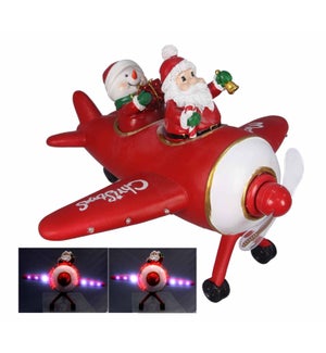 Resin Santa and Snowman on Airplane with LED/Multiple Spinning Christmas Signs and Music