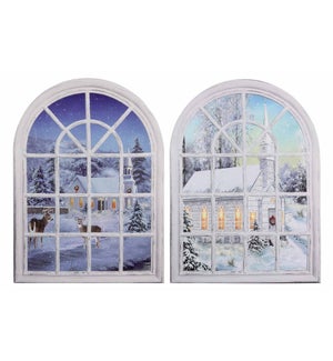 Canvas Window Shaped Winter Light Up Wall Art with Timer, 2 Assorted